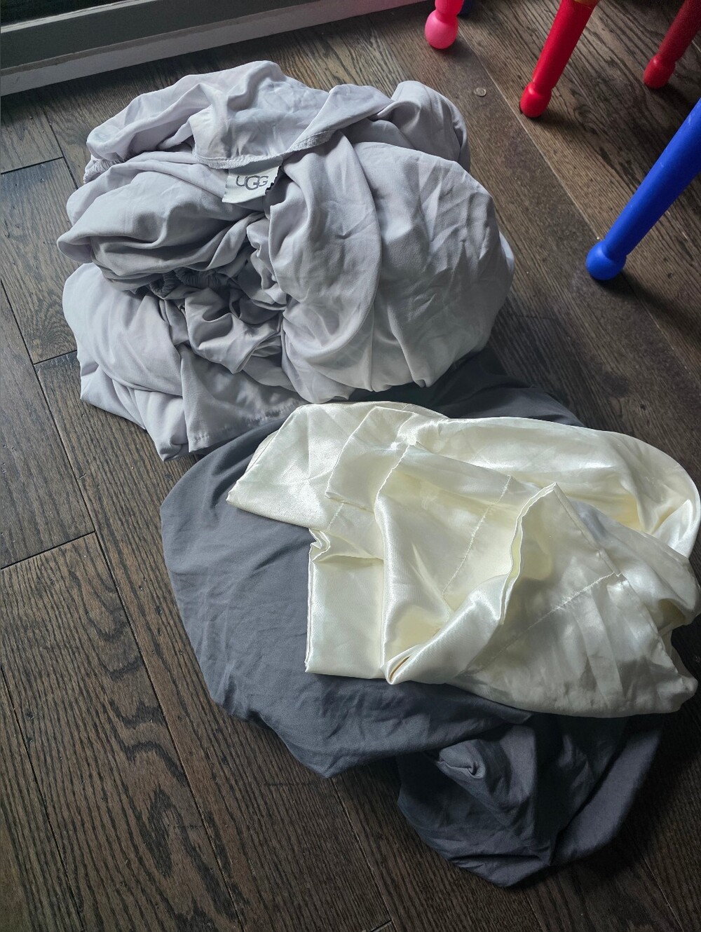 UGG Light Gray Bedding Set with Cream Satin Accent